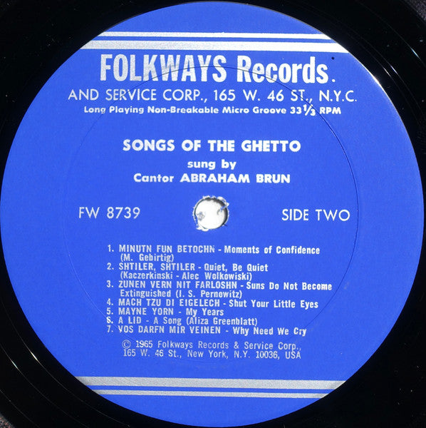 Cantor Abraham Brun - Songs Of The Ghetto - 1965