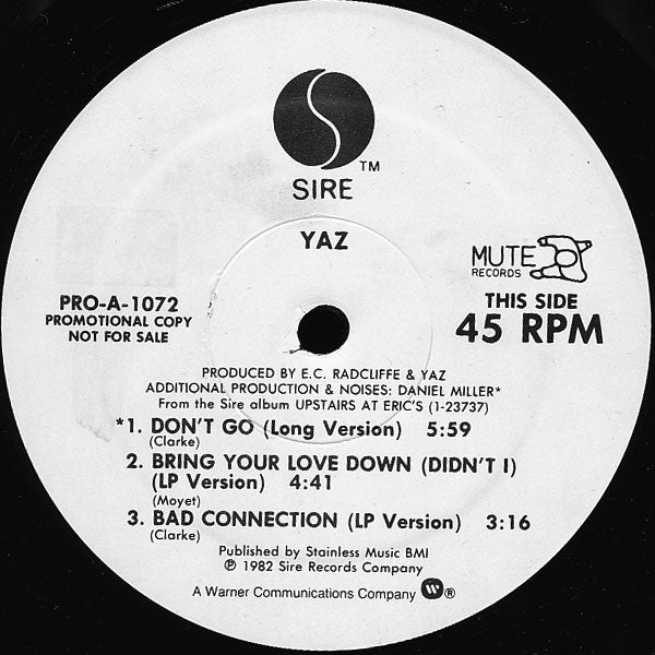 Yaz / Sunfire  - Don't Go / Shake Your Body Vinyl Record