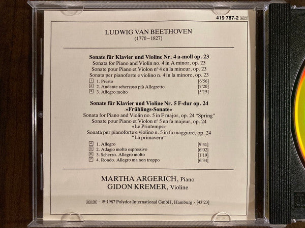 Ludwig van Beethoven, Gidon Kremer, Martha Argerich - Violinsonaten = Violin Sonatas Nos. 4 & 5 »Frühlings-Sonate = Spring = Le Printemps« (CD) - 1987
