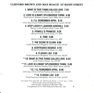 Clifford Brown And Max Roach - At Basin Street (CD) -