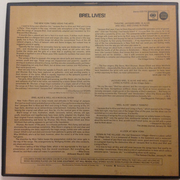 Eric Blau And Mort Shuman - Jacques Brel Is Alive And Well And Living In Paris -