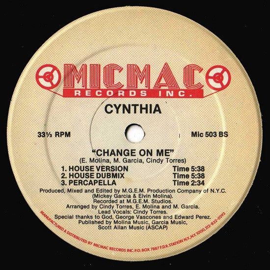 Cynthia - Change On Me Vinyl Record