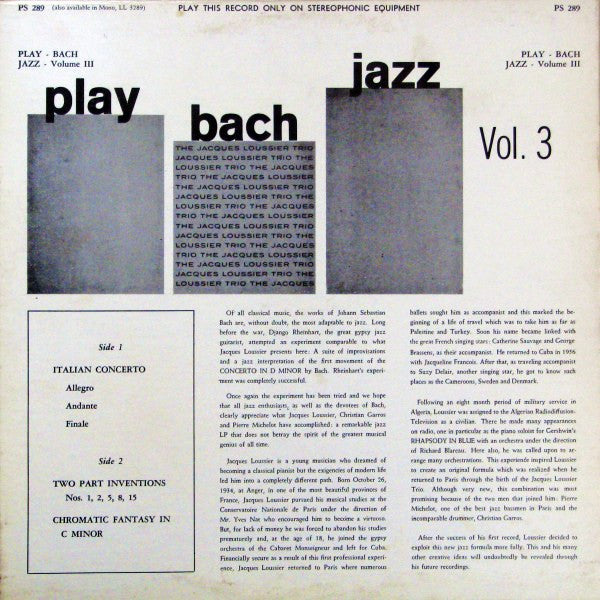 Jacques Loussier Trio - Play Bach Jazz Vol. 3