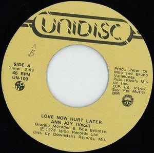 Ann Joy|Igloo Rythm Band - / Love Now Hurt Later 1978 - Quarantunes